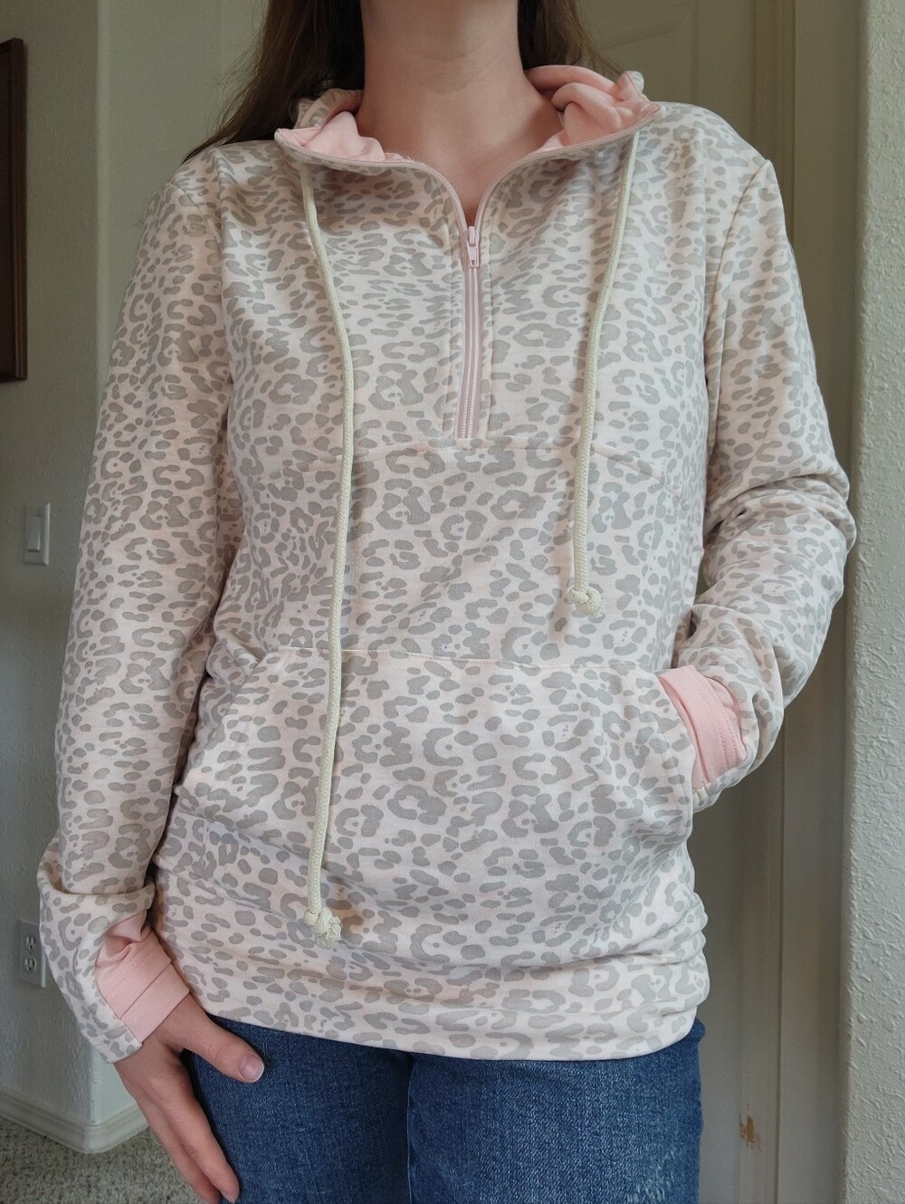 Vanilla Bay NWT Pink & White Leopard Print Quarter Zip Hoodie Women's Size S